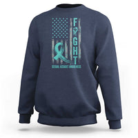 Sexual Assault Awareness Sweatshirt Fight Cancer American Flag Teal Ribbon