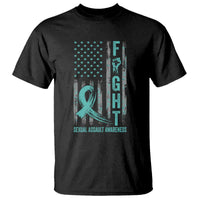 Sexual Assault Awareness T Shirt Fight Cancer American Flag Teal Ribbon