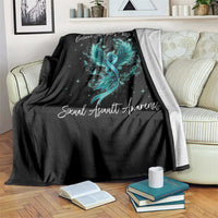 Sexual Assault Awareness Throw Blanket Phoenix Bird Reborn Rising Born Again Firebird Teal Ribbon