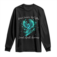 Sexual Assault Awareness Long Sleeve Shirt Phoenix Bird Reborn Rising Born Again Firebird Teal Ribbon