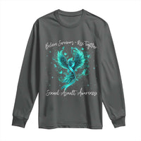 Sexual Assault Awareness Long Sleeve Shirt Phoenix Bird Reborn Rising Born Again Firebird Teal Ribbon