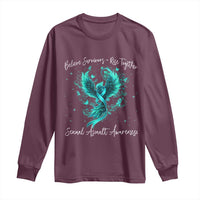 Sexual Assault Awareness Long Sleeve Shirt Phoenix Bird Reborn Rising Born Again Firebird Teal Ribbon