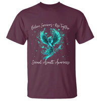 Sexual Assault Awareness T Shirt Phoenix Bird Reborn Rising Born Again Firebird Teal Ribbon