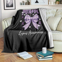 In May We Wear Purple Lupus Awareness Throw Blanket Purple Ribbon Coquette Bow