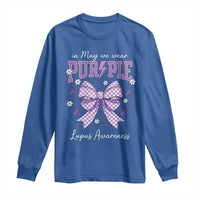 In May We Wear Purple Lupus Awareness Long Sleeve Shirt Purple Ribbon Coquette Bow