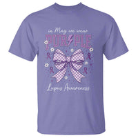 In May We Wear Purple Lupus Awareness T Shirt Purple Ribbon Coquette Bow