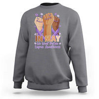 In May We Wear Purple Lupus Awareness Sweatshirt Purple Ribbon