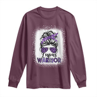 Lupus Warrior Long Sleeve Shirt Purple Ribbon Messy Bun Women