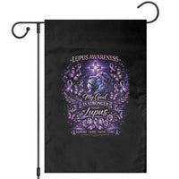 Lupus Awareness Garden Flag Lion Purple Ribbon My God Is Stronger Than Lupus