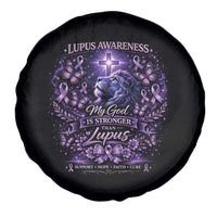 Lupus Awareness Spare Tire Cover Lion Purple Ribbon My God Is Stronger Than Lupus