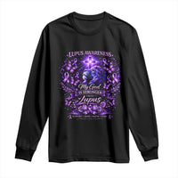 Lupus Awareness Long Sleeve Shirt Lion Purple Ribbon My God Is Stronger Than Lupus