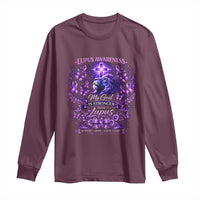 Lupus Awareness Long Sleeve Shirt Lion Purple Ribbon My God Is Stronger Than Lupus