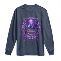 Lupus Awareness Long Sleeve Shirt Lion Purple Ribbon My God Is Stronger Than Lupus