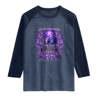 Lupus Awareness Raglan Shirt Lion Purple Ribbon My God Is Stronger Than Lupus