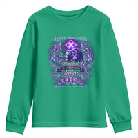 Lupus Awareness Youth Sweatshirt Lion Purple Ribbon My God Is Stronger Than Lupus