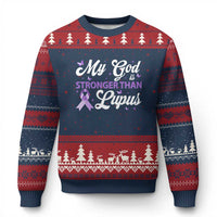 My God Is Bigger Than Lupus Ugly Christmas Sweater Purple Ribbon