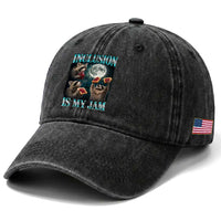 Inclusion Is My Jam Washed Cotton Baseball Cap Raccoon Meme Neurodiversity SPED Teacher Gift