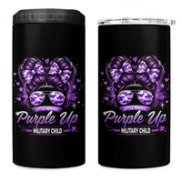 Purple Up Military Child 4 in 1 Can Cooler Tumbler Camo Messy Bun Military Kid Month