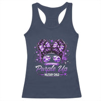 Purple Up Military Child Racerback Tank Top Camo Messy Bun Military Kid Month