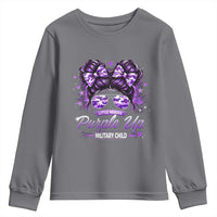 Purple Up Military Child Youth Sweatshirt Camo Messy Bun Military Kid Month