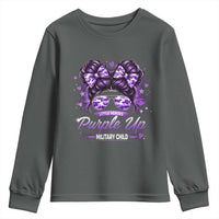 Purple Up Military Child Youth Sweatshirt Camo Messy Bun Military Kid Month