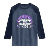 Purple Up For Military Kids Raglan Shirt Cute Dino Dinosaur Proud Military Child Rainbow