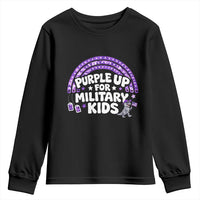 Purple Up For Military Kids Youth Sweatshirt Cute Dino Dinosaur Proud Military Child Rainbow