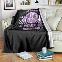 Proud Military Kids Throw Blanket Groovy Smile Face In April We Wear Purple Military Child Month