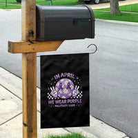 Proud Military Kids Garden Flag Groovy Smile Face In April We Wear Purple Military Child Month