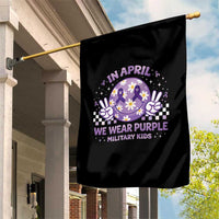 Proud Military Kids Garden Flag Groovy Smile Face In April We Wear Purple Military Child Month