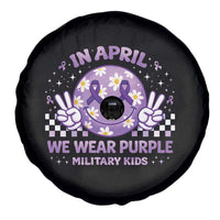 Proud Military Kids Spare Tire Cover Groovy Smile Face In April We Wear Purple Military Child Month