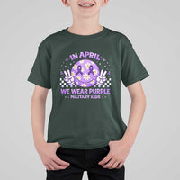 Proud Military Kids T Shirt For Kid Groovy Smile Face In April We Wear Purple Military Child Month
