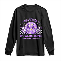 Proud Military Kids Long Sleeve Shirt Groovy Smile Face In April We Wear Purple Military Child Month