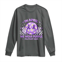 Proud Military Kids Long Sleeve Shirt Groovy Smile Face In April We Wear Purple Military Child Month