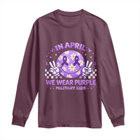 Proud Military Kids Long Sleeve Shirt Groovy Smile Face In April We Wear Purple Military Child Month