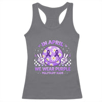 Proud Military Kids Racerback Tank Top Groovy Smile Face In April We Wear Purple Military Child Month