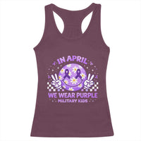 Proud Military Kids Racerback Tank Top Groovy Smile Face In April We Wear Purple Military Child Month