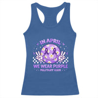 Proud Military Kids Racerback Tank Top Groovy Smile Face In April We Wear Purple Military Child Month