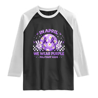 Proud Military Kids Raglan Shirt Groovy Smile Face In April We Wear Purple Military Child Month