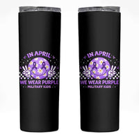 Proud Military Kids Skinny Tumbler Groovy Smile Face In April We Wear Purple Military Child Month
