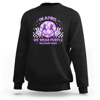 Proud Military Kids Sweatshirt Groovy Smile Face In April We Wear Purple Military Child Month