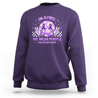 Proud Military Kids Sweatshirt Groovy Smile Face In April We Wear Purple Military Child Month