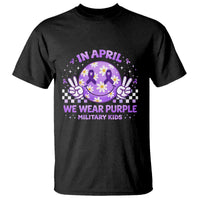 Proud Military Kids T Shirt Groovy Smile Face In April We Wear Purple Military Child Month