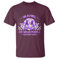 Proud Military Kids T Shirt Groovy Smile Face In April We Wear Purple Military Child Month