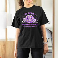 Proud Military Kids T Shirt For Women Groovy Smile Face In April We Wear Purple Military Child Month