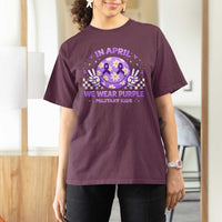 Proud Military Kids T Shirt For Women Groovy Smile Face In April We Wear Purple Military Child Month