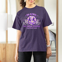Proud Military Kids T Shirt For Women Groovy Smile Face In April We Wear Purple Military Child Month