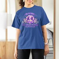 Proud Military Kids T Shirt For Women Groovy Smile Face In April We Wear Purple Military Child Month