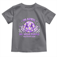 Proud Military Kids Toddler T Shirt Groovy Smile Face In April We Wear Purple Military Child Month