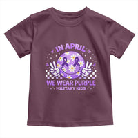 Proud Military Kids Toddler T Shirt Groovy Smile Face In April We Wear Purple Military Child Month